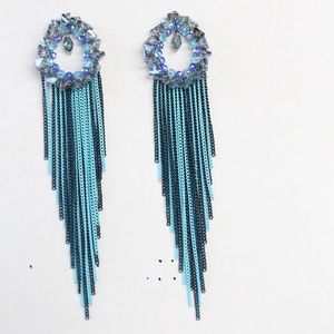 NWT TURQUOISE CHAIN HANGING BEAD DANGLER EARRING